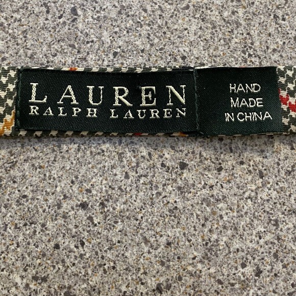 Lauren Ralph Lauren Silk Green Red Yellow Houndstooth Mens Adjustable Bow Tie - Picture 4 of 4